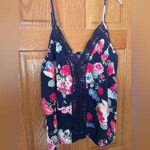 SHEIN Navy Floral Lace Cami Top